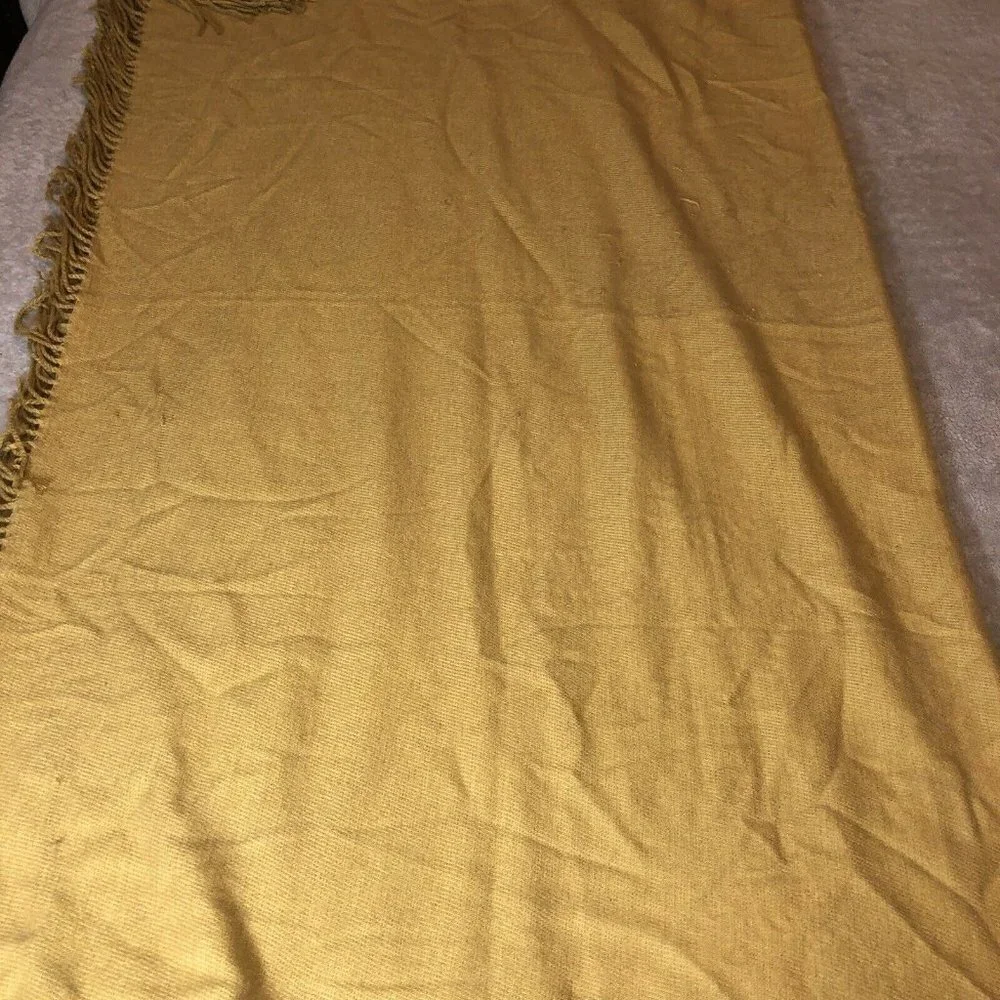 WEST ELM Mustard Acrylic Scarf Wrap with Fringe Edge Throw Blanket Shawl